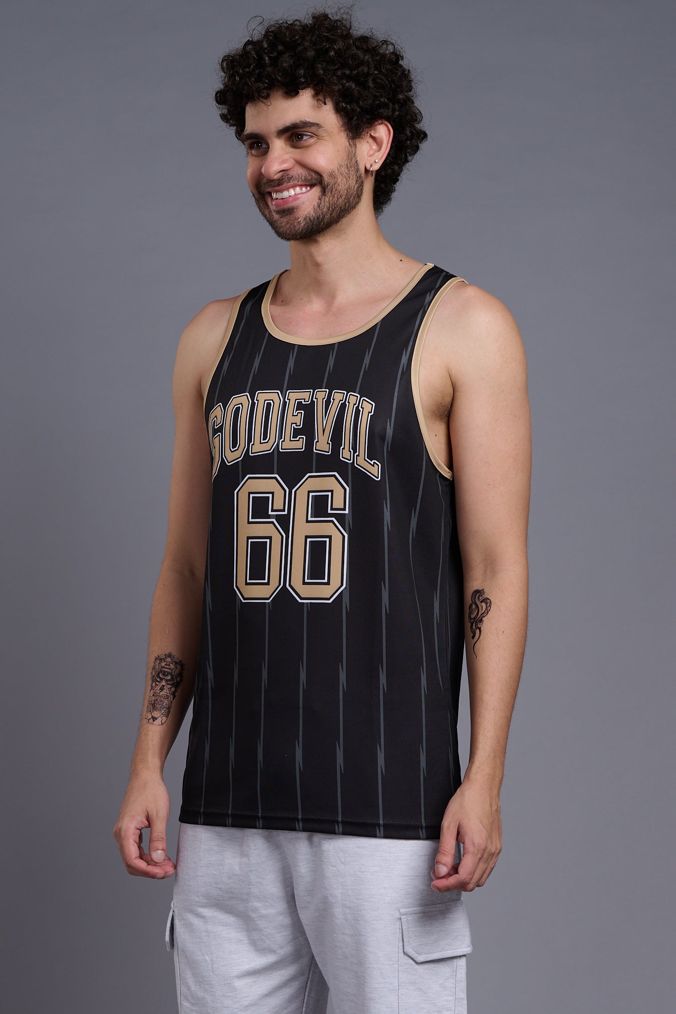 Go Devil 66 Printed Stripes Black Vests for Men