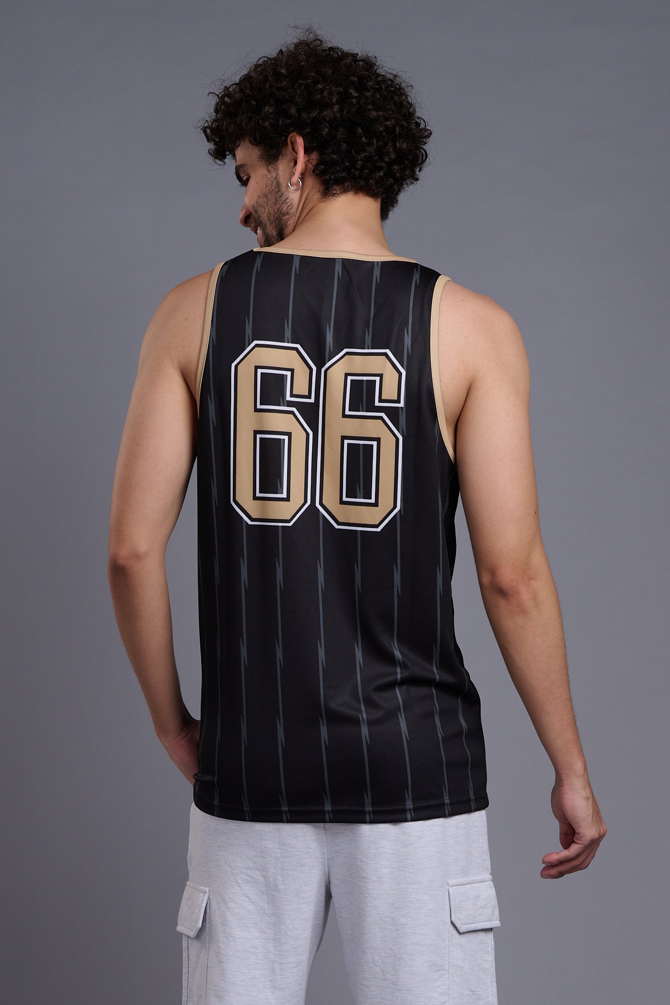 Go Devil 66 Printed Stripes Black Vests for Men