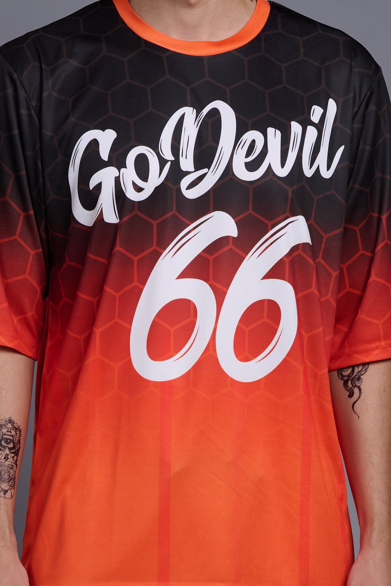 Go Devil 66 (In White) Printed Polyester Orange Gradient Co-Ords for Men