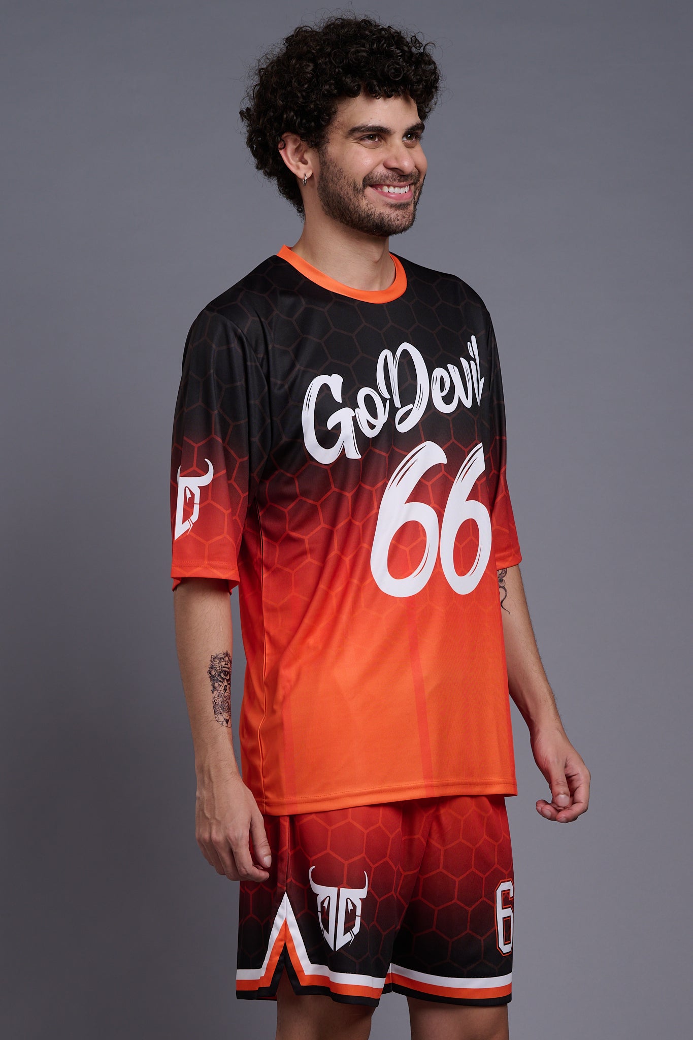 Go Devil 66 (In White) Printed Polyester Orange Gradient Co-Ords for Men