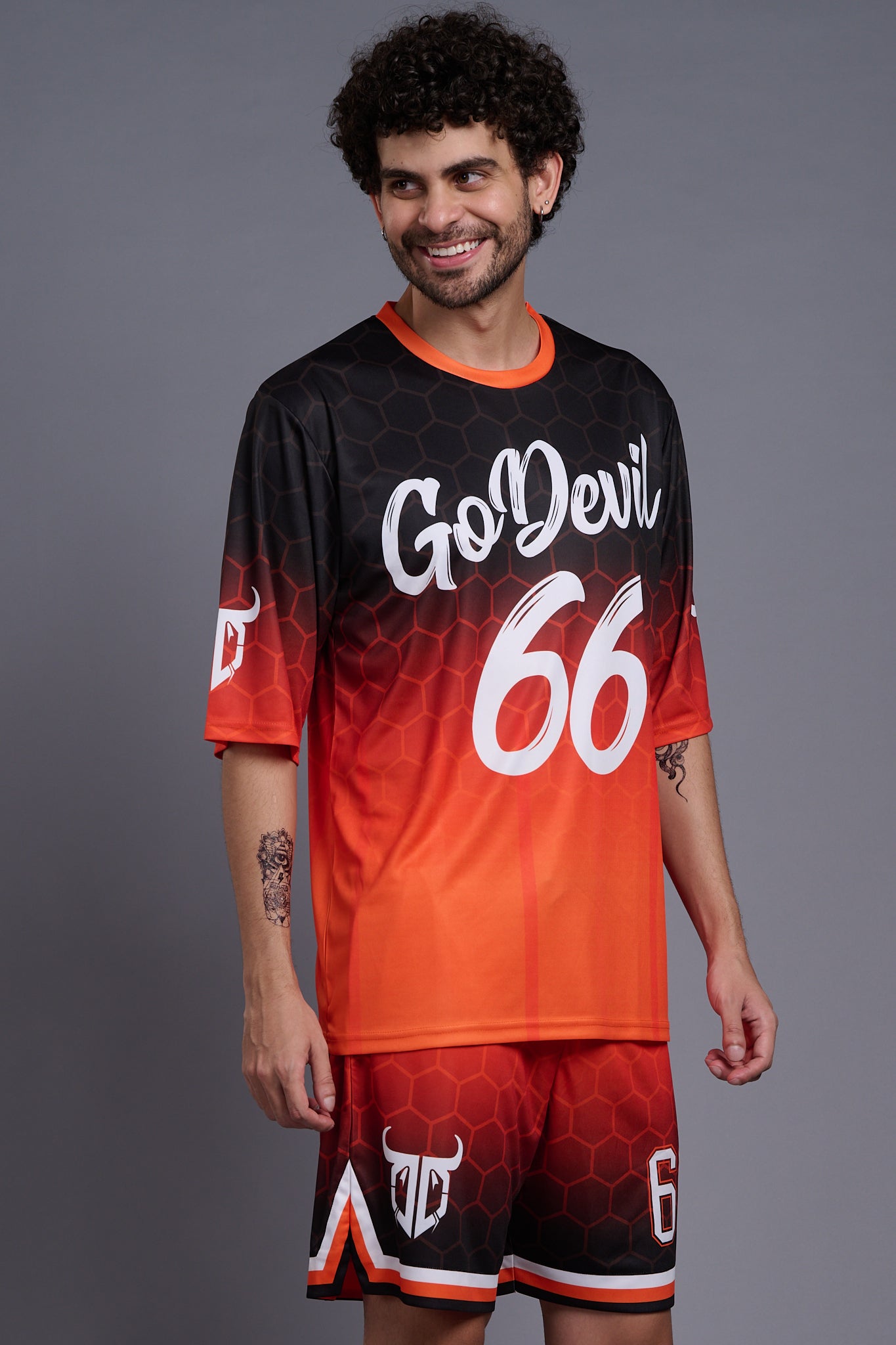 Go Devil 66 (In White) Printed Polyester Orange Gradient Co-Ords for Men