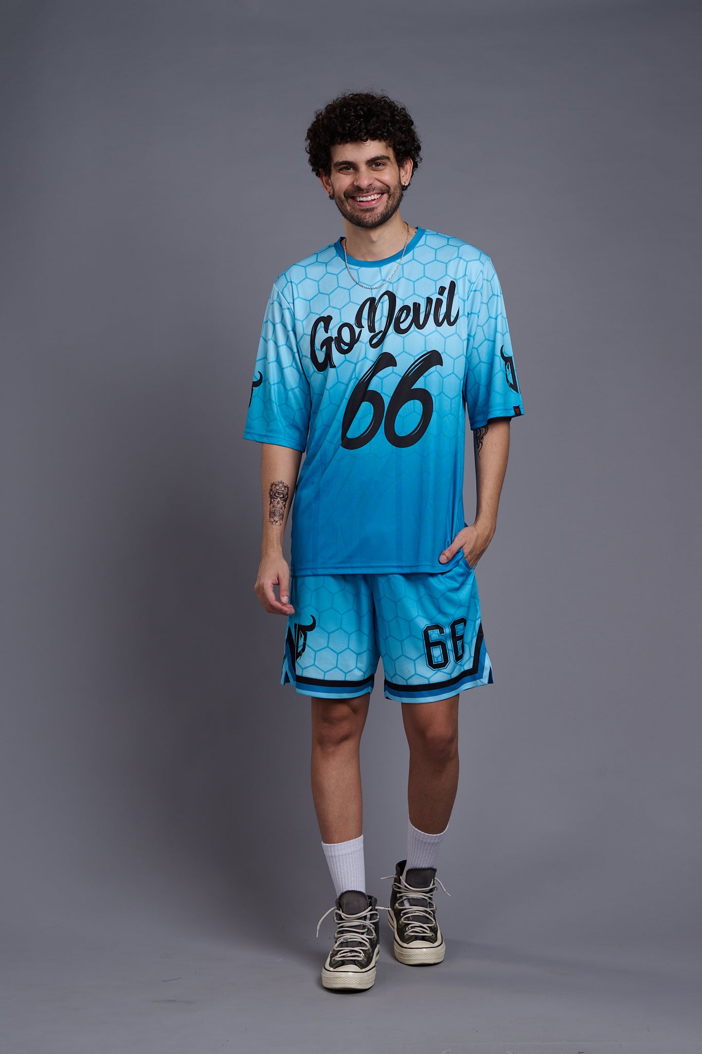 Go Devil 66 (In Black) Printed Gradient Blue Printed Co-Ords for Men