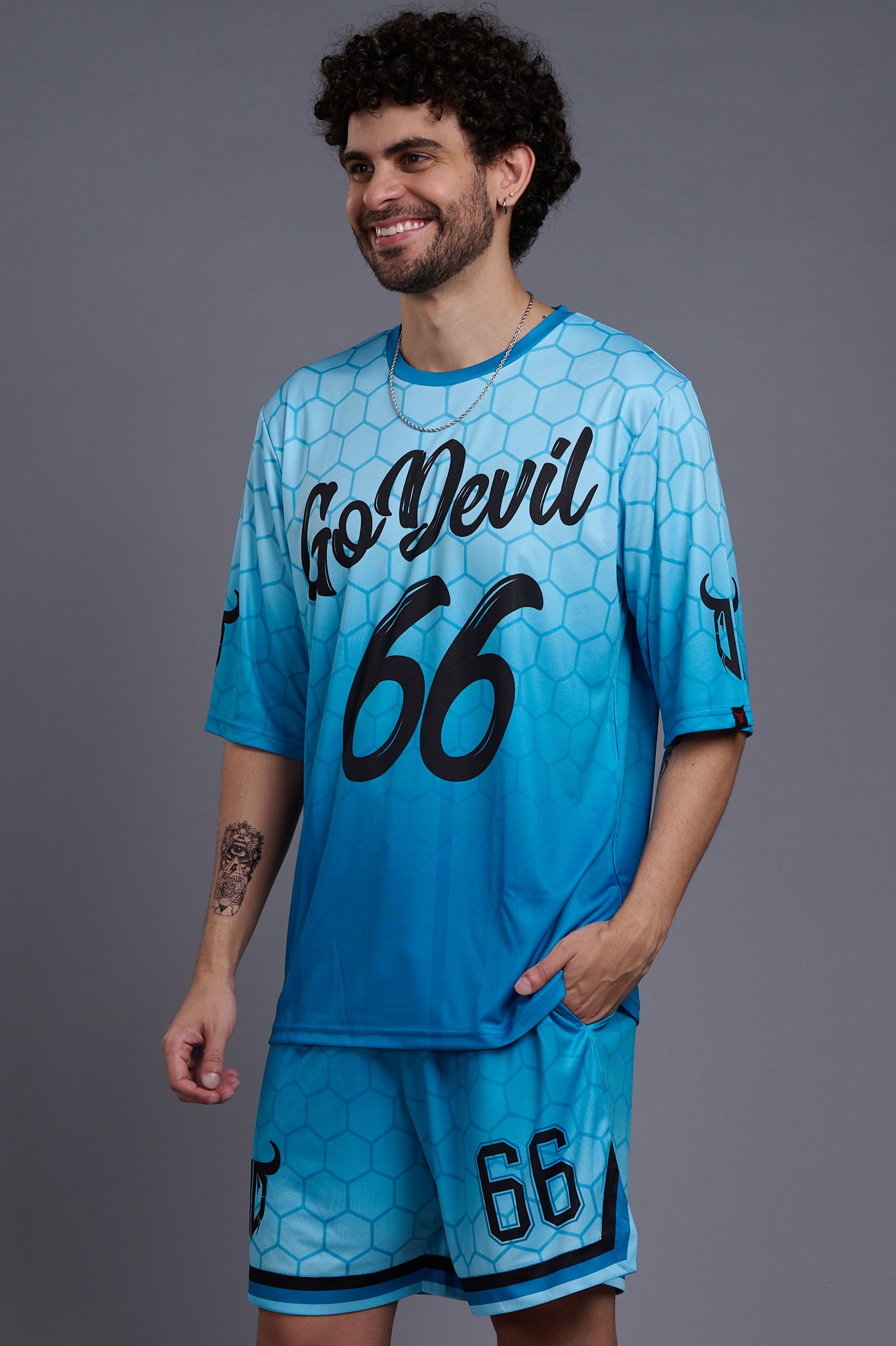 Go Devil 66 (In Black) Printed Gradient Blue Printed Co-Ords for Men