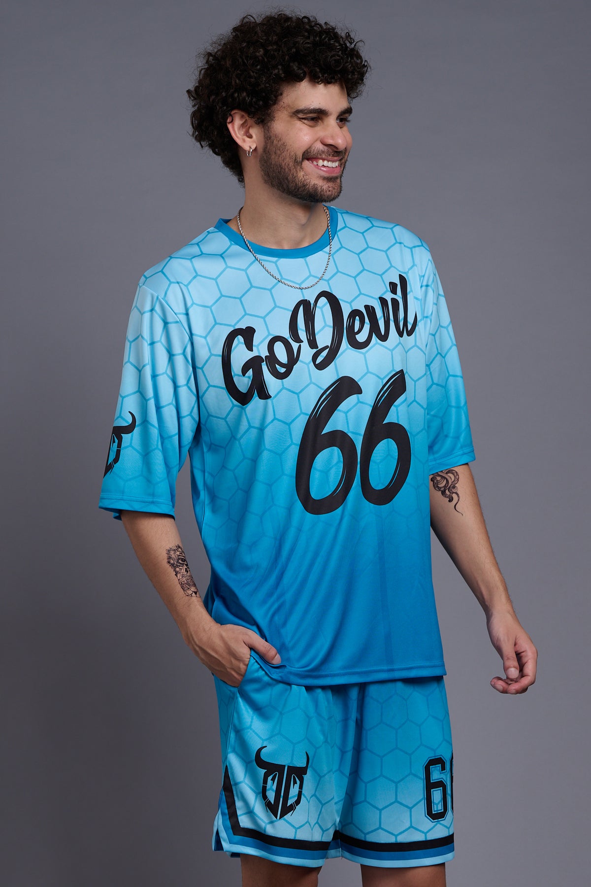 Go Devil 66 (In Black) Printed Gradient Blue Printed Co-Ords for Men