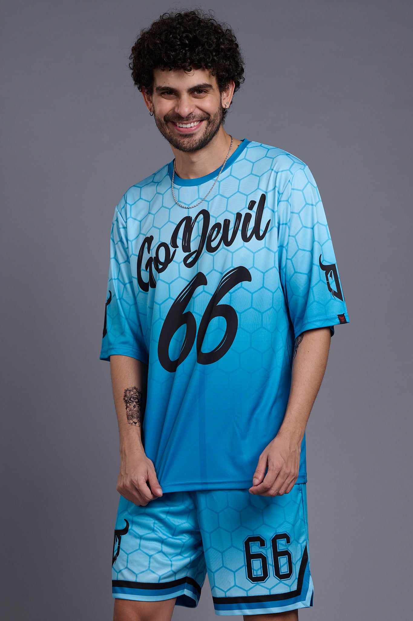 Go Devil 66 (In Black) Printed Gradient Blue Printed Co-Ords for Men