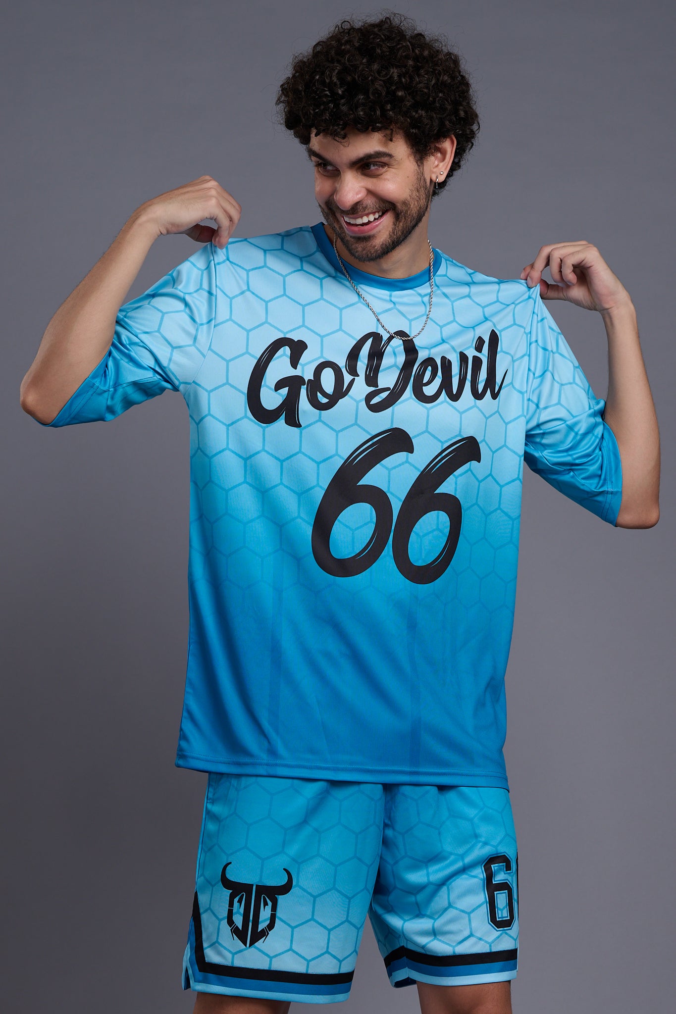 Go Devil 66 (In Black) Printed Gradient Blue Printed Co-Ords for Men