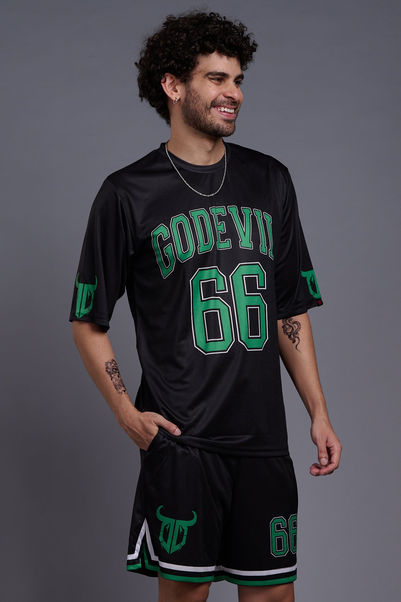 Go Devil 66 (In Green) Printed Black Co-Ords for Men