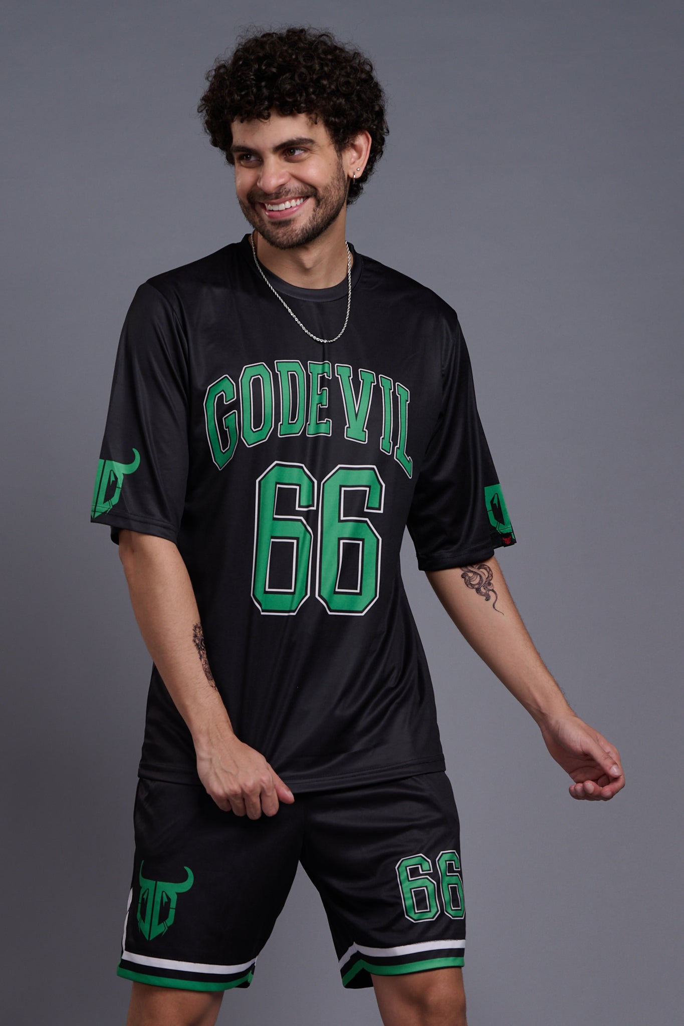 Go Devil 66 (In Green) Printed Black Co-Ords for Men