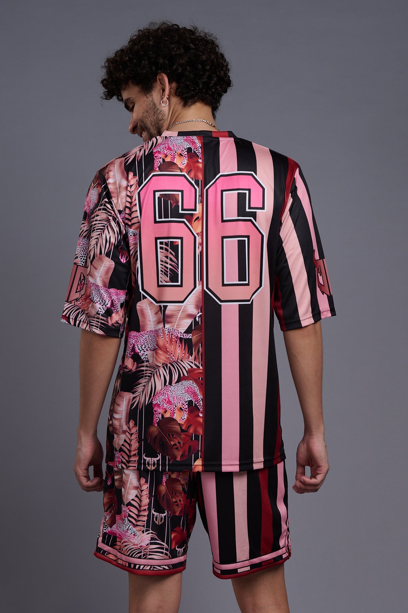 Go Devil Printed Stripe Black & Flamingo Pink Co-Ords for Men