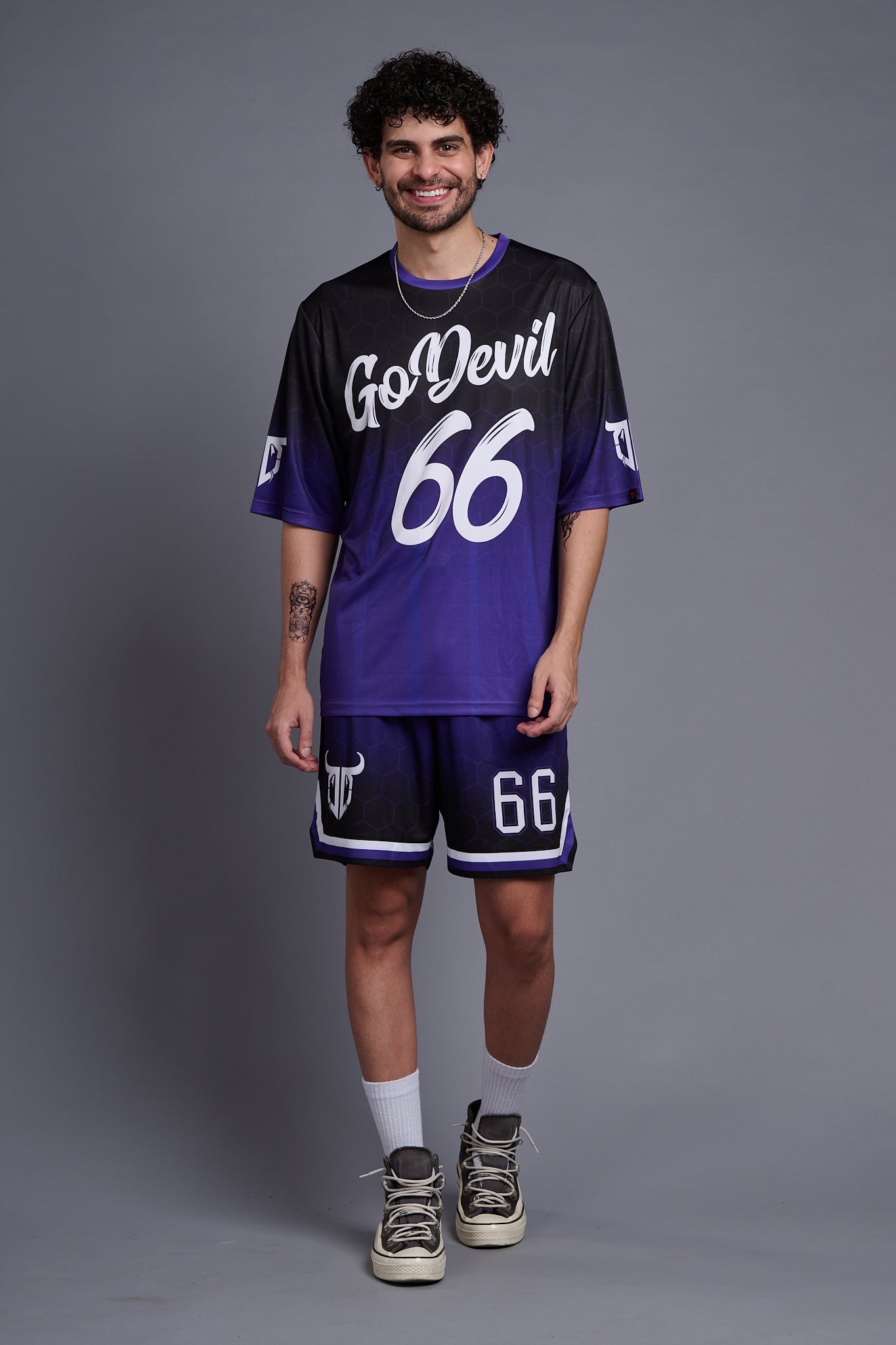 Go Devil 66 (In White) Printed Purple and Black Co-Ords for Men