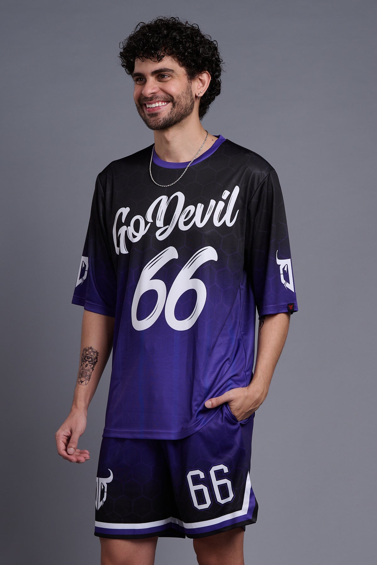 Go Devil 66 (In White) Printed Purple and Black Co-Ords for Men