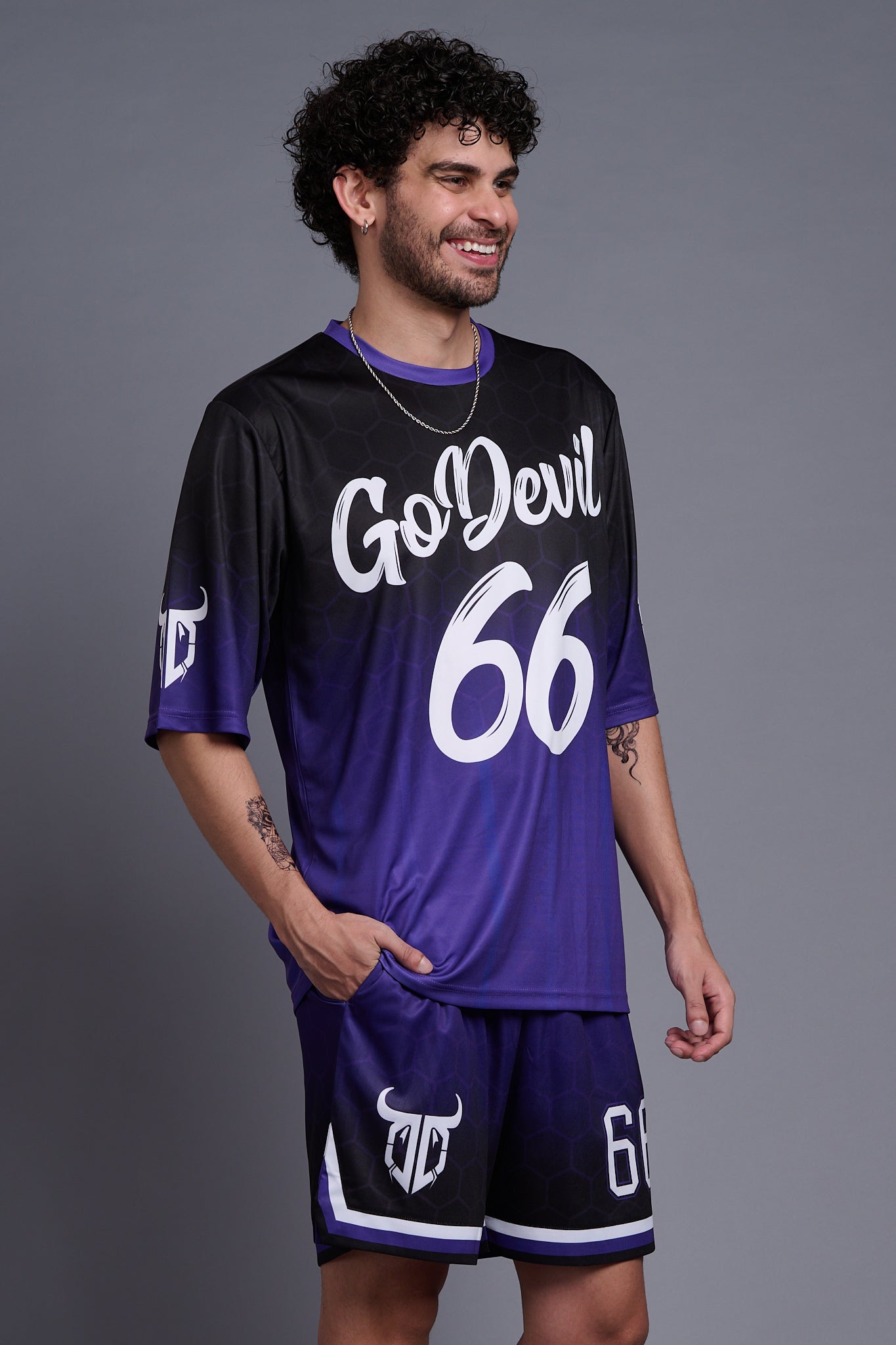 Go Devil 66 (In White) Printed Purple and Black Co-Ords for Men