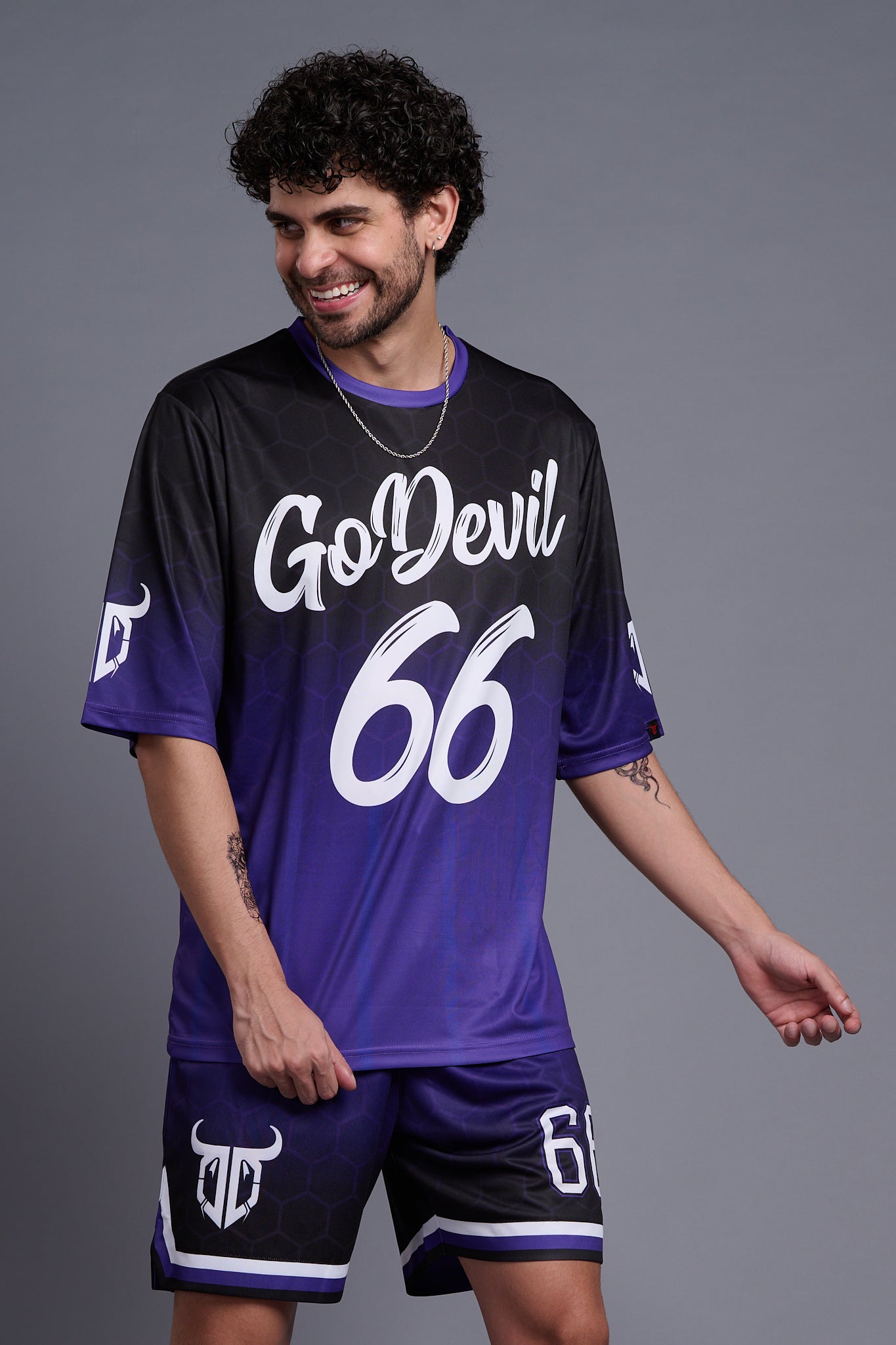 Go Devil 66 (In White) Printed Purple and Black Co-Ords for Men