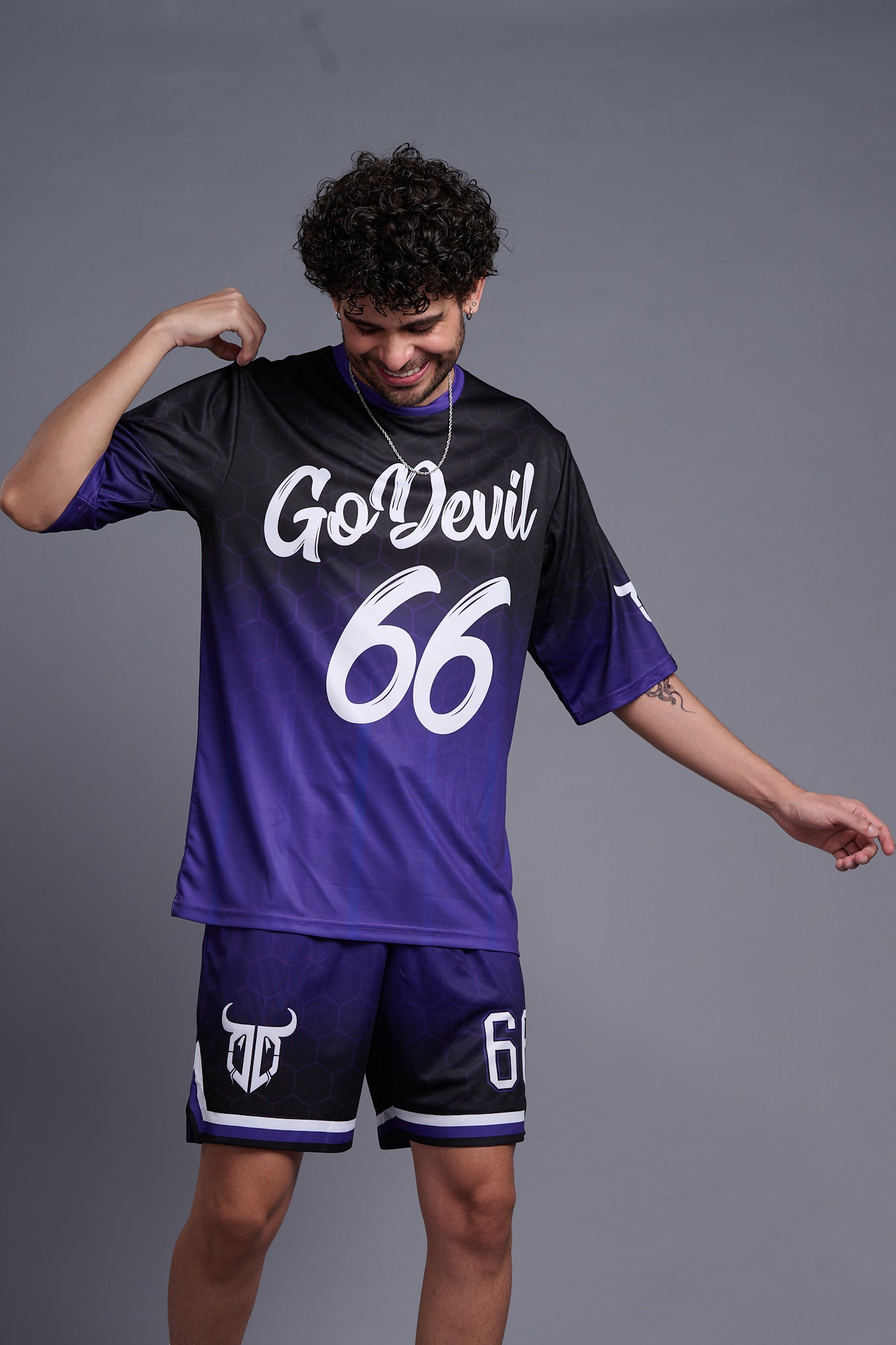 Go Devil 66 (In White) Printed Purple and Black Co-Ords for Men