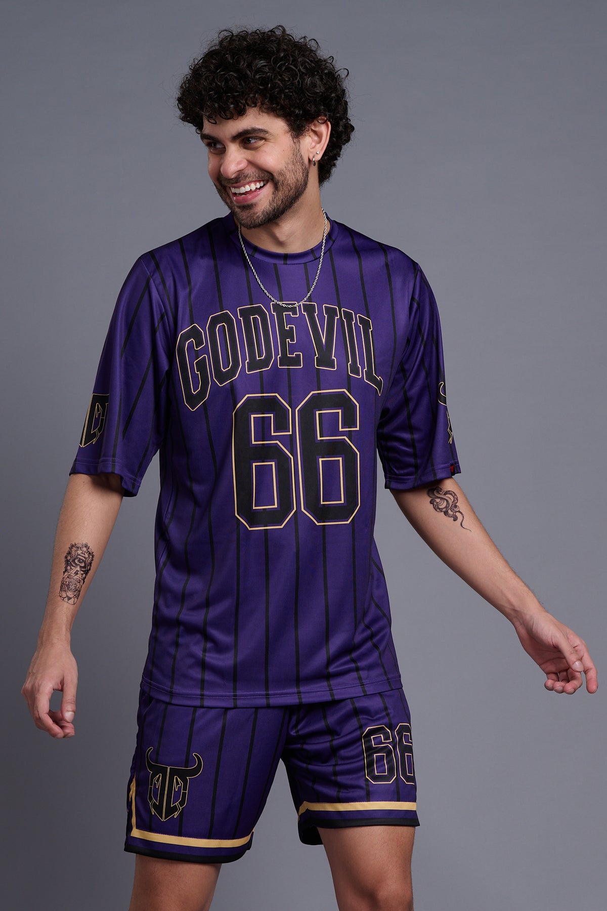 Go Devil 66 (In Black) Printed Purple Co-Ords for Men