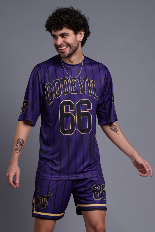 Go Devil 66 (In Black) Printed Purple Co-Ords for Men 1365