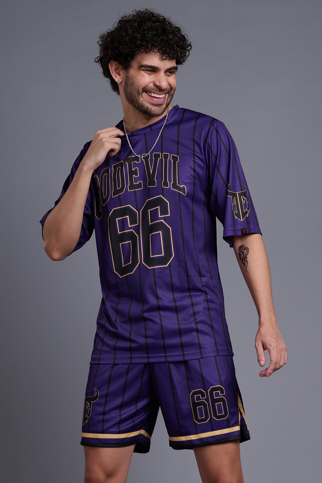 Go Devil 66 (In Black) Printed Purple Co-Ords for Men