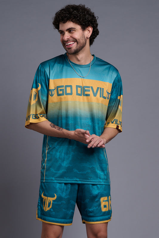 Go Devil Printed Blue and Yellow Co-Ords for Men 1365