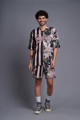 Go Devil Printed Stripe Black & Millenial Pink Co-Ords for Men