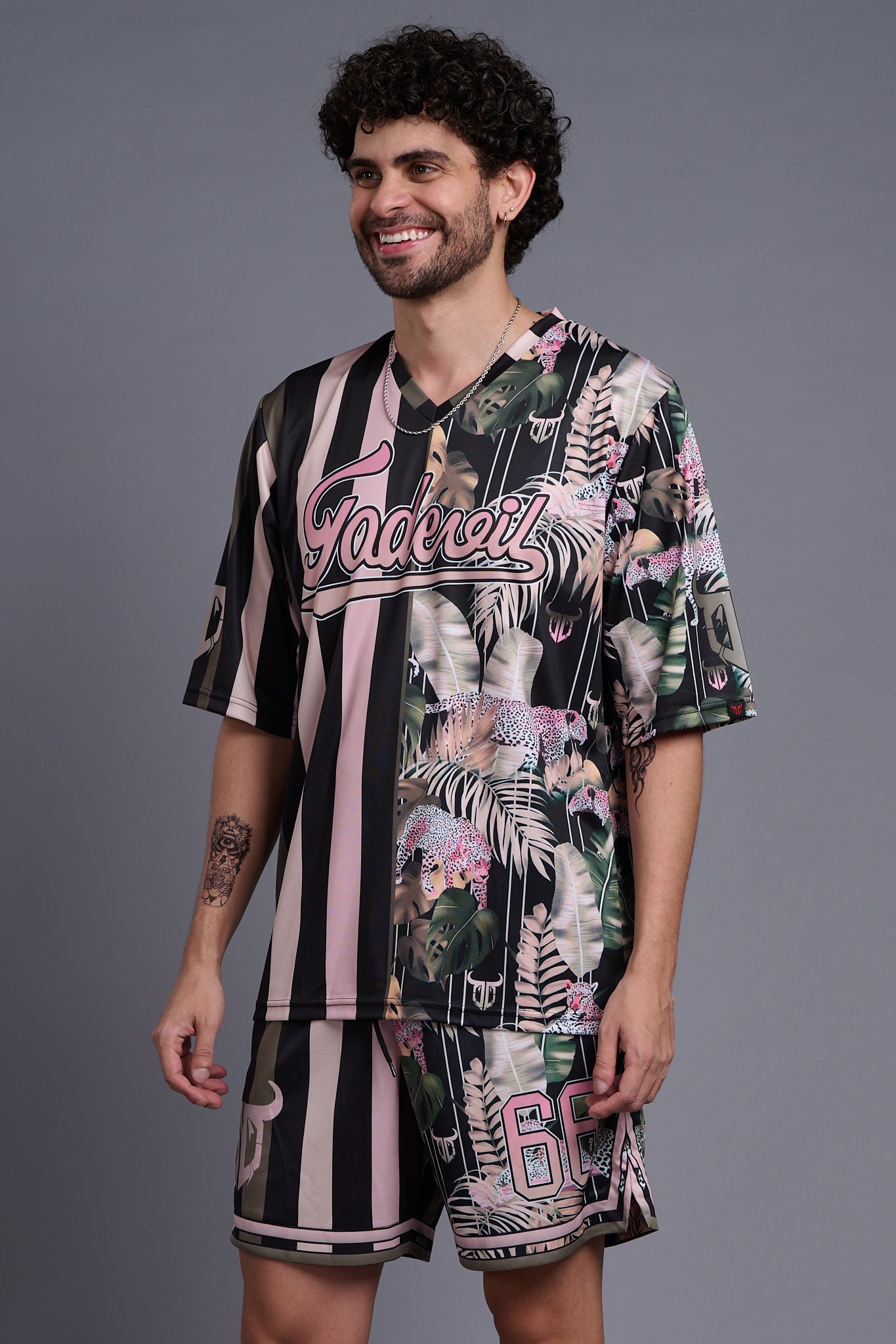 Go Devil Printed Stripe Black & Millenial Pink Co-Ords for Men