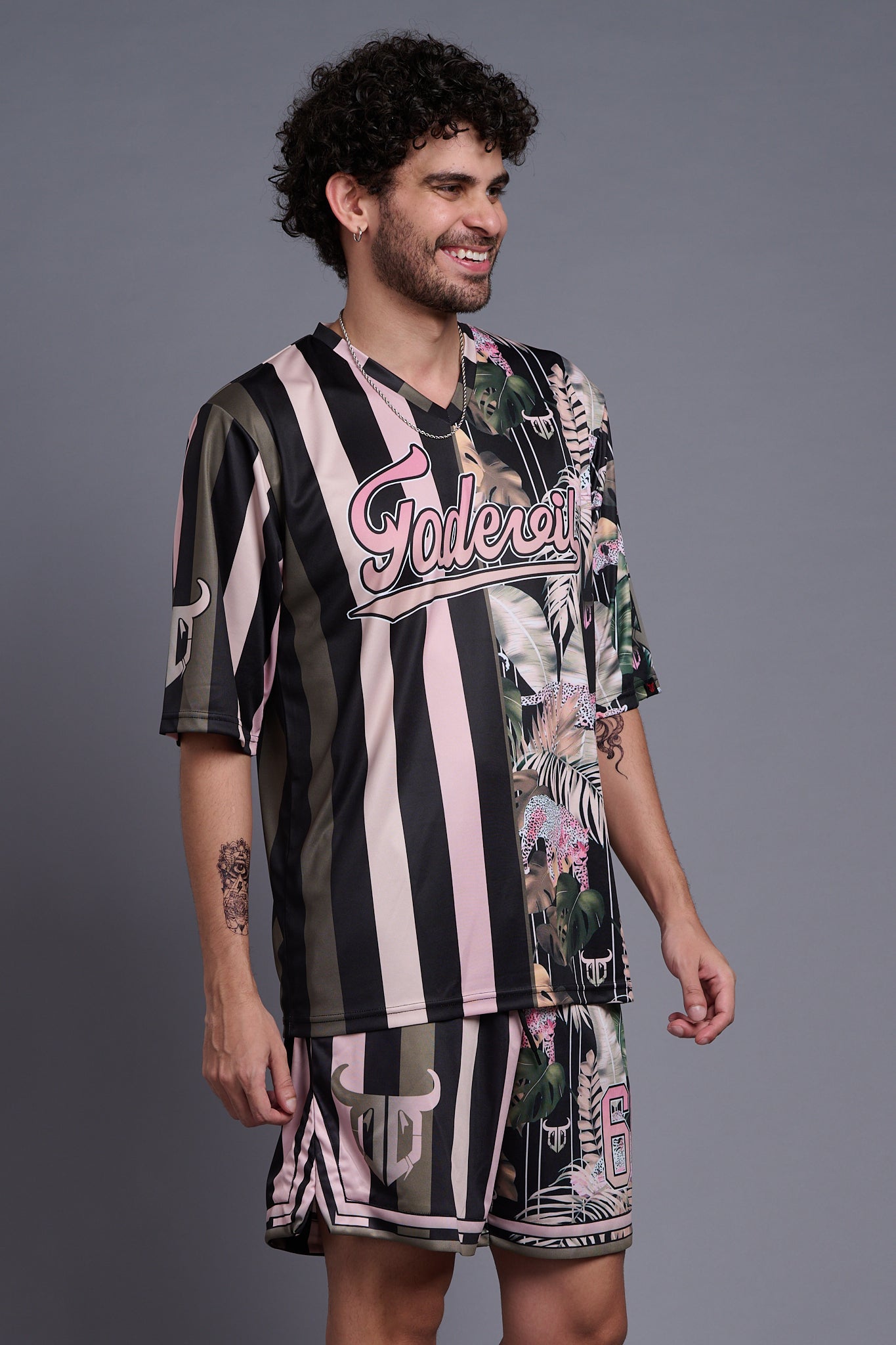 Go Devil Printed Stripe Black & Millenial Pink Co-Ords for Men