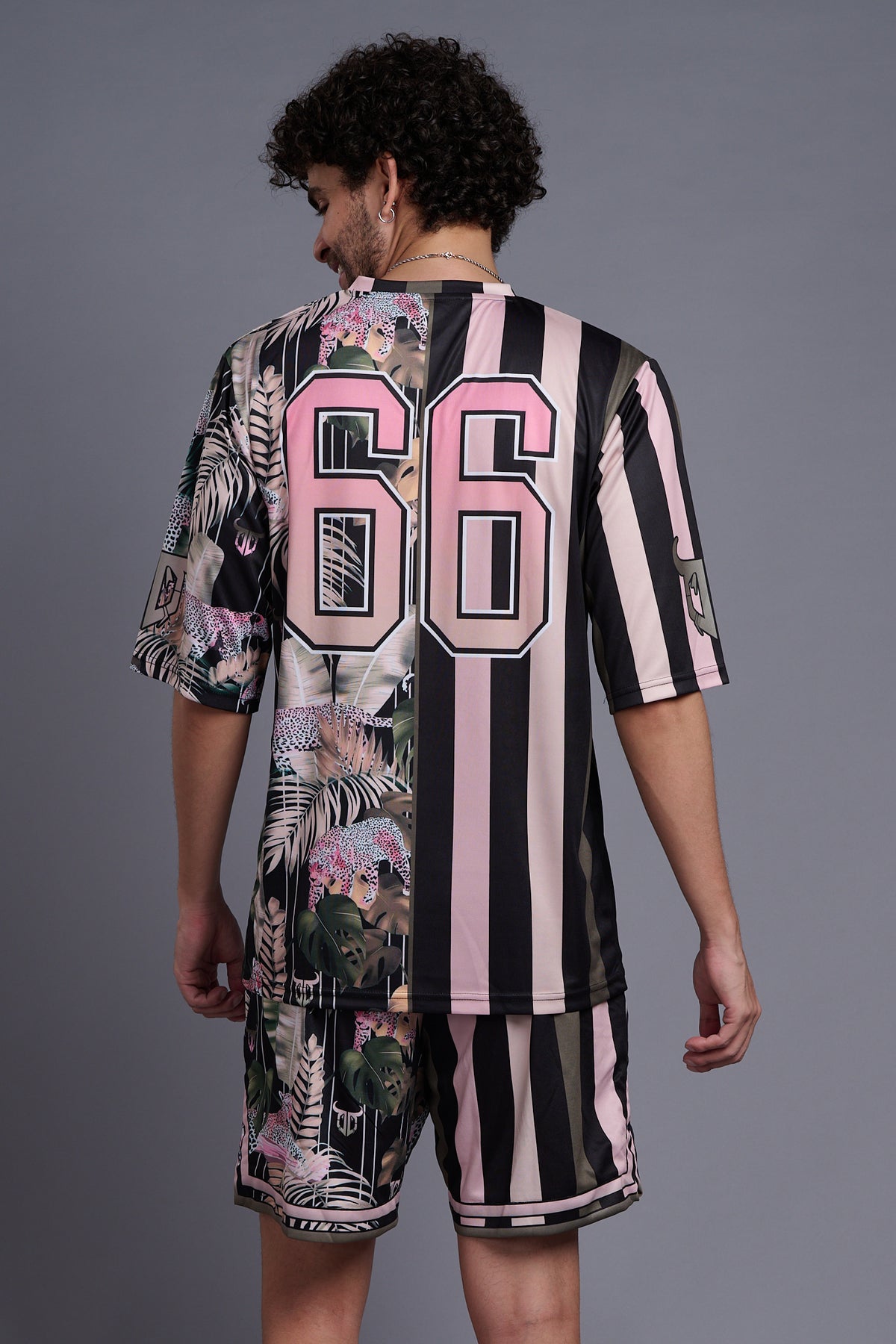 Go Devil Printed Stripe Black & Millenial Pink Co-Ords for Men