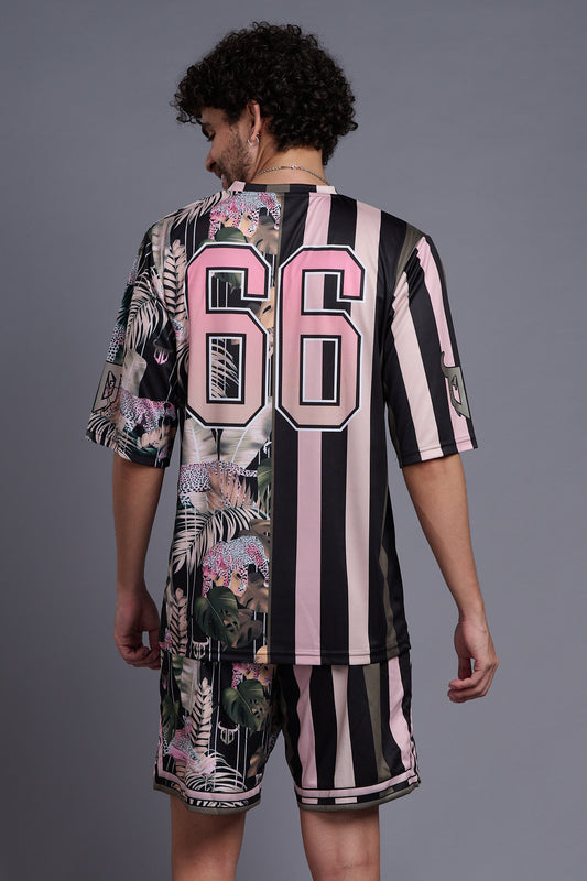 Go Devil Printed Stripe Black & Millenial Pink Co-Ords for Men 1365