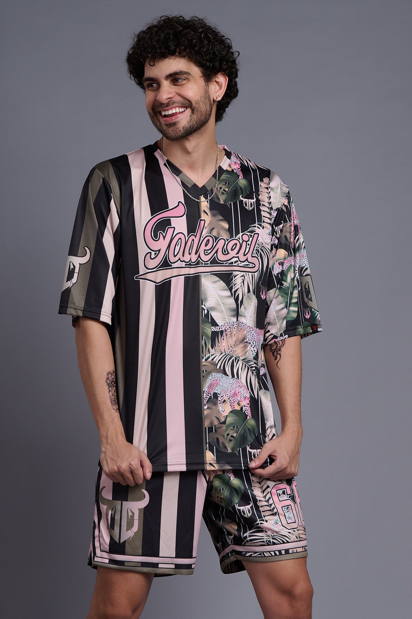 Go Devil Printed Stripe Black & Millenial Pink Co-Ords for Men