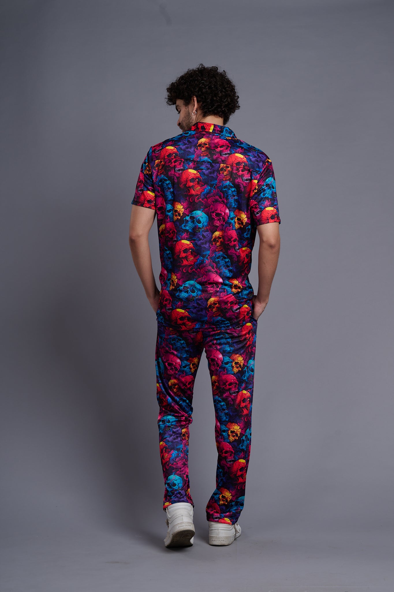 Colourful Skull Printed Shirt With Pant Co-Ord Set For Men