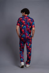 Colourful Skull Printed Shirt With Pant Co-Ord Set For Men