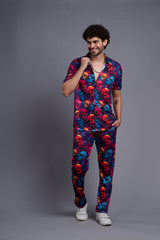 Colourful Skull Printed Shirt With Pant Co-Ord Set For Men