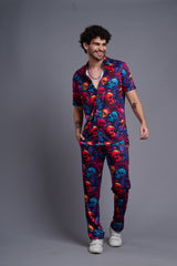 Colourful Skull Printed Shirt With Pant Co-Ord Set For Men