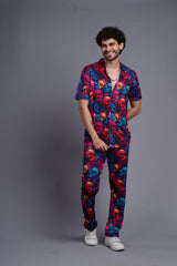 Colourful Skull Printed Shirt With Pant Co-Ord Set For Men