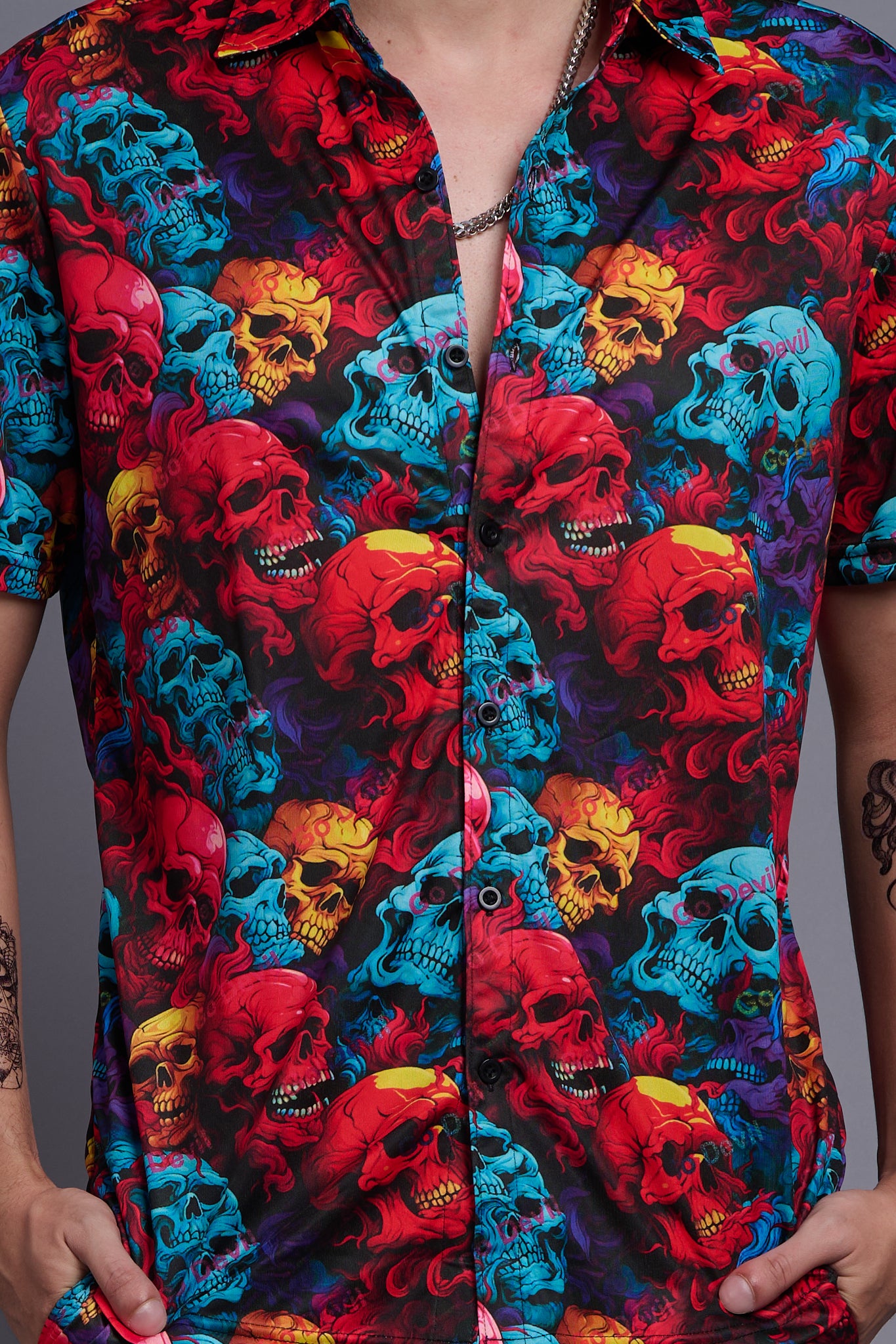 Colourful Skull Printed Shirts With Pant Co-Ord Set For Men