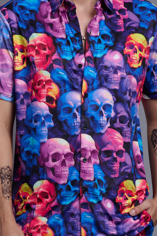 Colourful Skull Printed Shirt With Pant Co-Ord Set For Men
