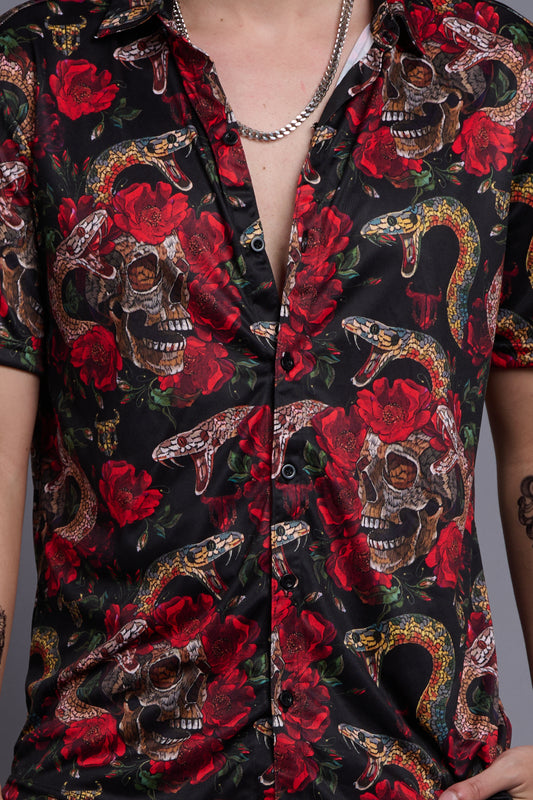 Rose with Snake Printed Shirt With Pant Co-Ord Set For Men