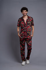 Rose with Snake Printed Shirt With Pant Co-Ord Set For Men