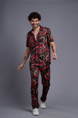 Rose with Snake Printed Shirt With Pant Co-Ord Set For Men