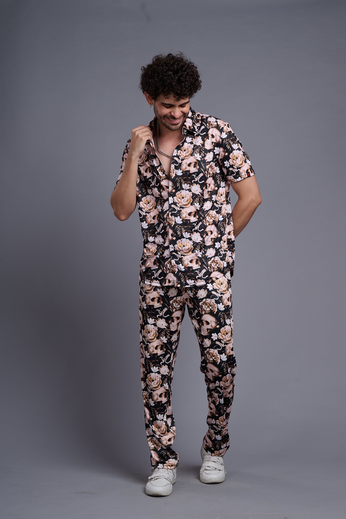 Flower Printed Shirt With Pant Co-Ord Set For Men