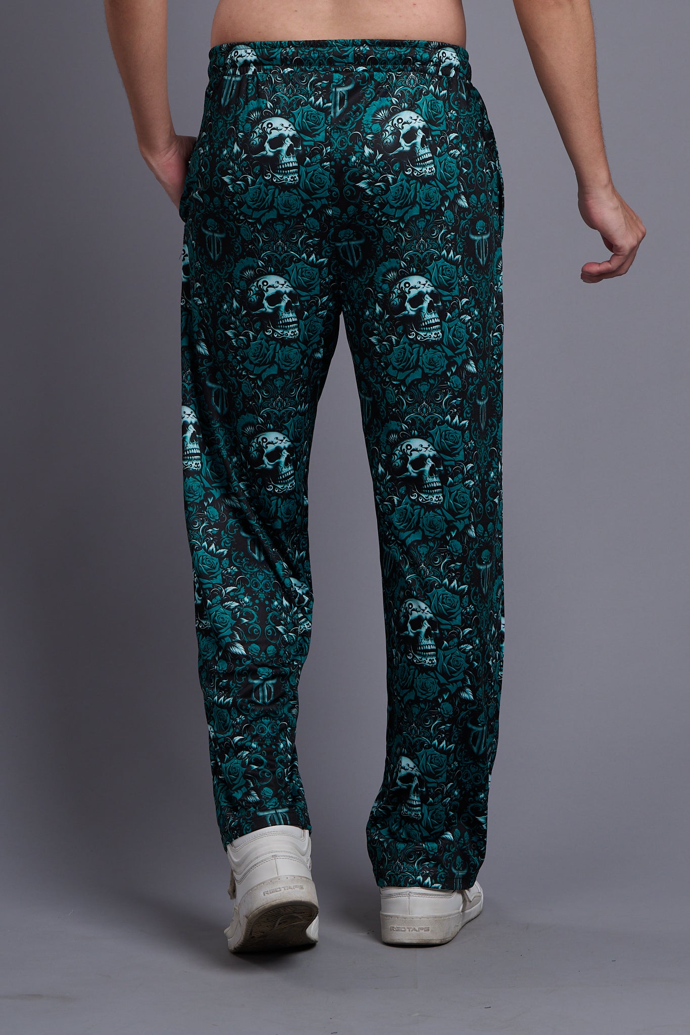 Skull with Rose Printed Green Joggers for Men