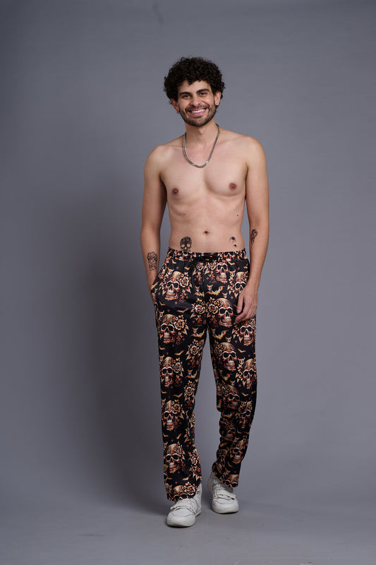 Golden Skull Printed Black Joggers for Men