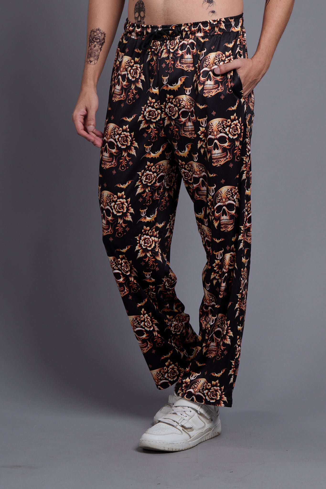 Golden Skull Printed Black Joggers for Men