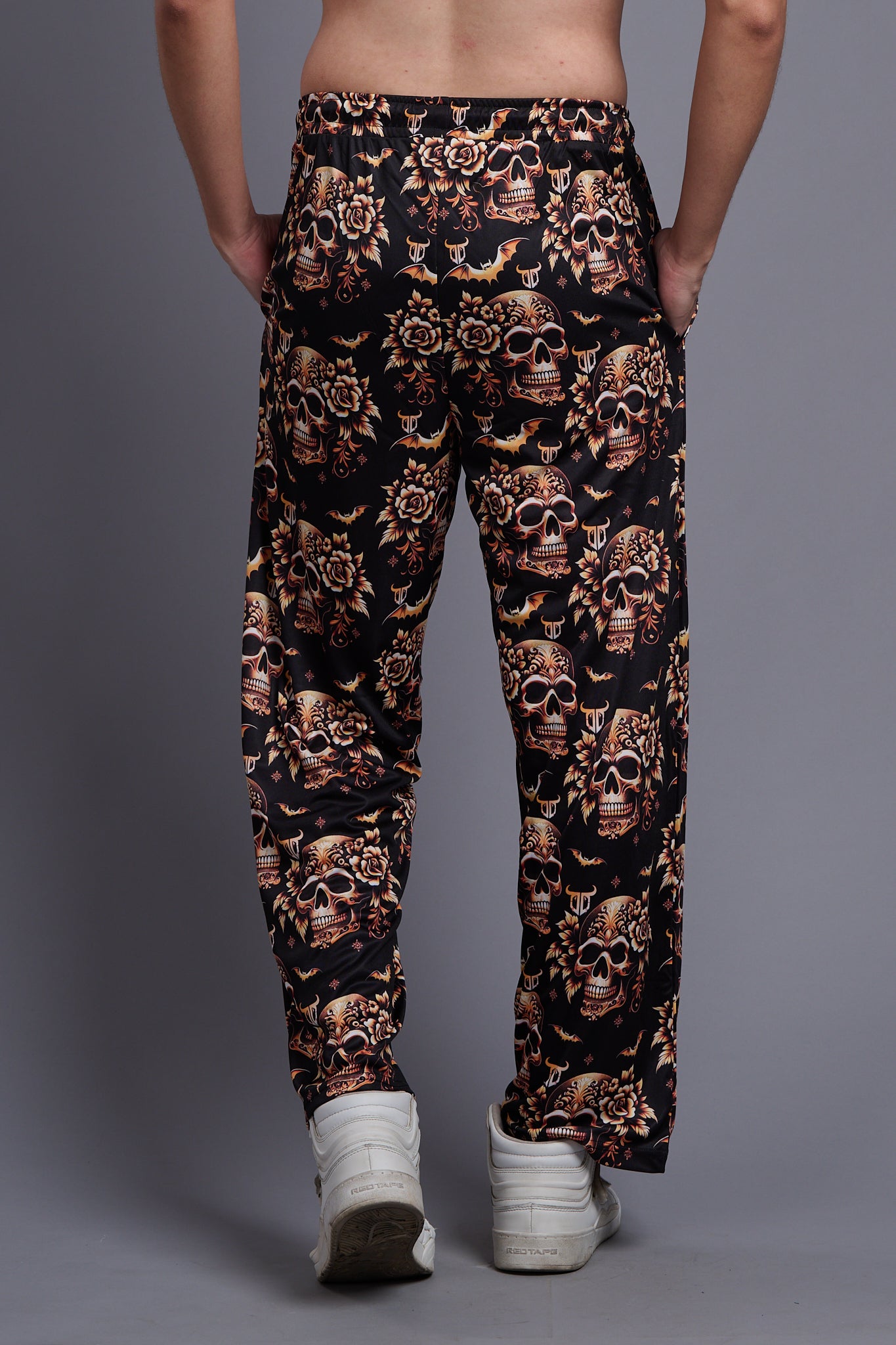 Golden Skull Printed Black Joggers for Men