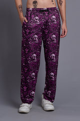 Skull and Rose Printed Purple Joggers for Men