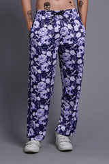 Flower Printed White and Royal Blue Joggers for Men