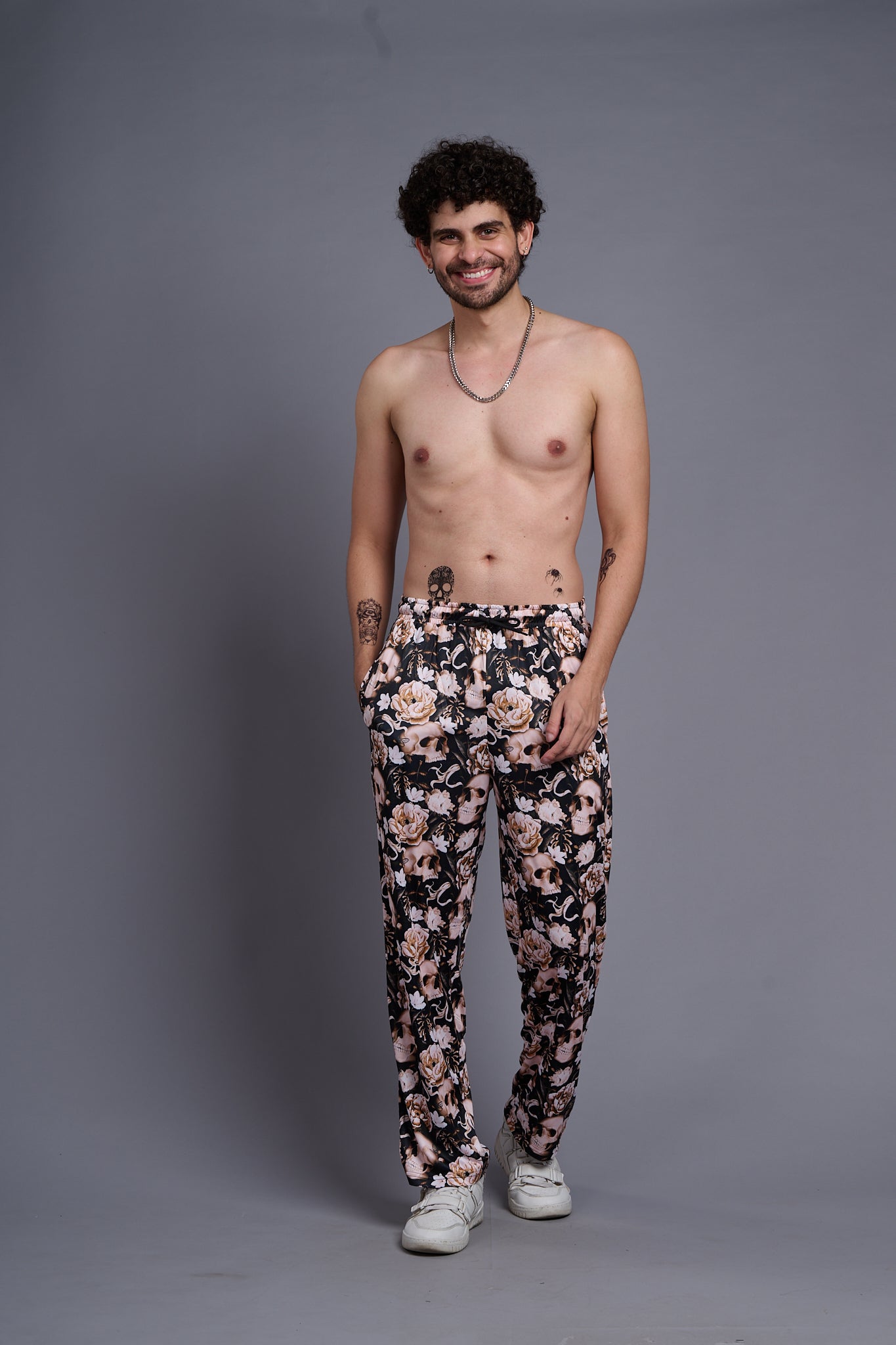 Flower Printed Black and White Joggers for Men