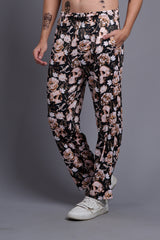 Flower Printed Black and White Joggers for Men