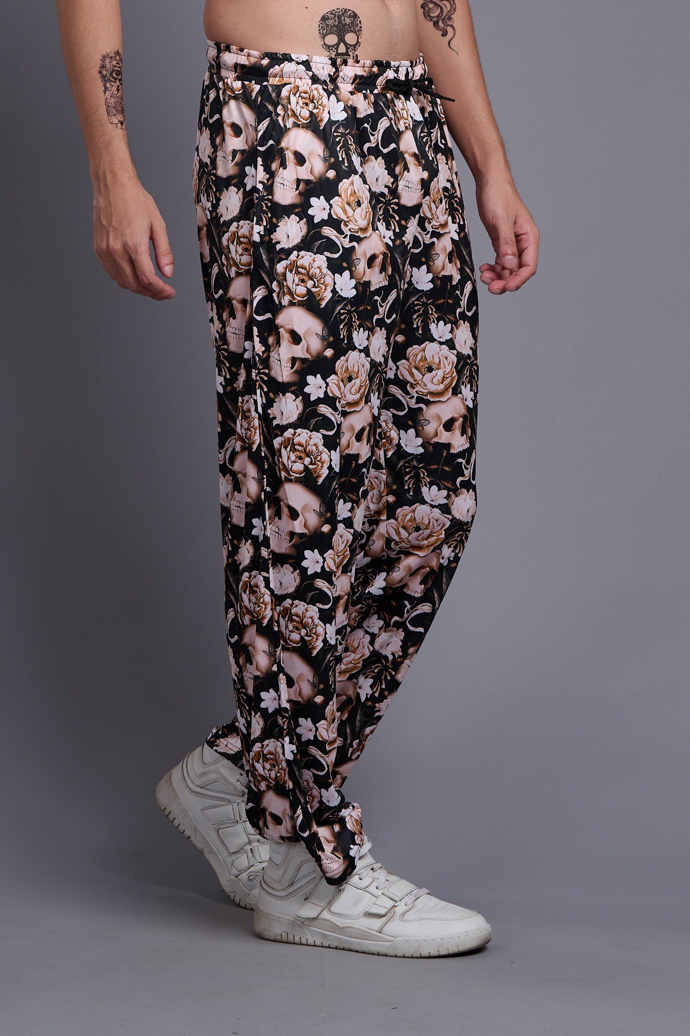 Flower Printed Black and White Joggers for Men