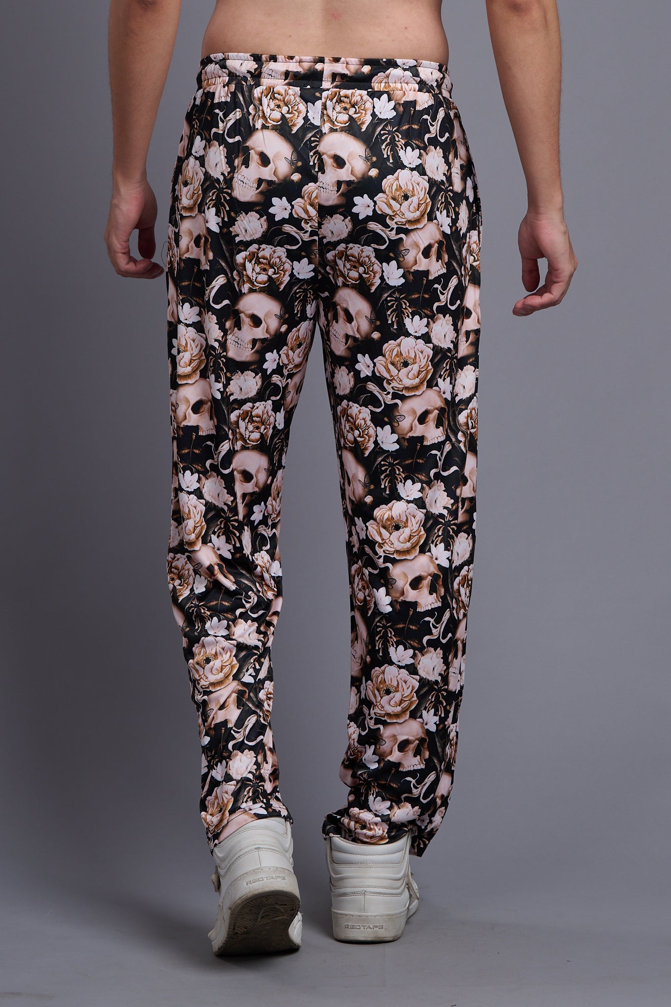 Flower Printed Black and White Joggers for Men