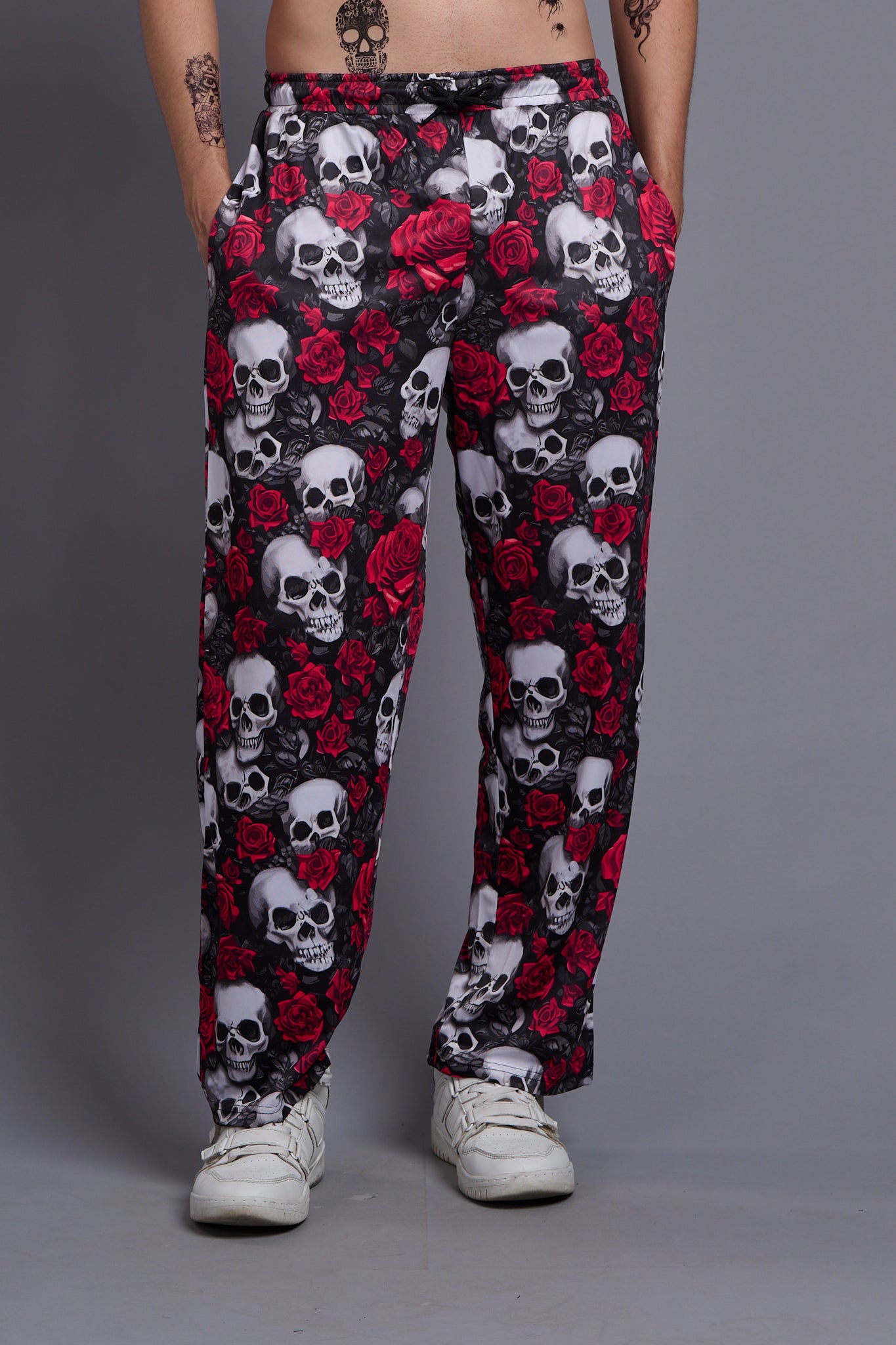 Skull with Rose Printed Black Joggers for Men